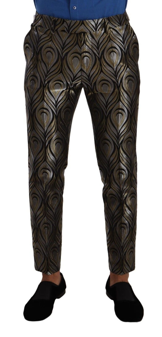 Dolce &amp; Gabbana Silber Gold Jacquard Herren Hose Anzughose