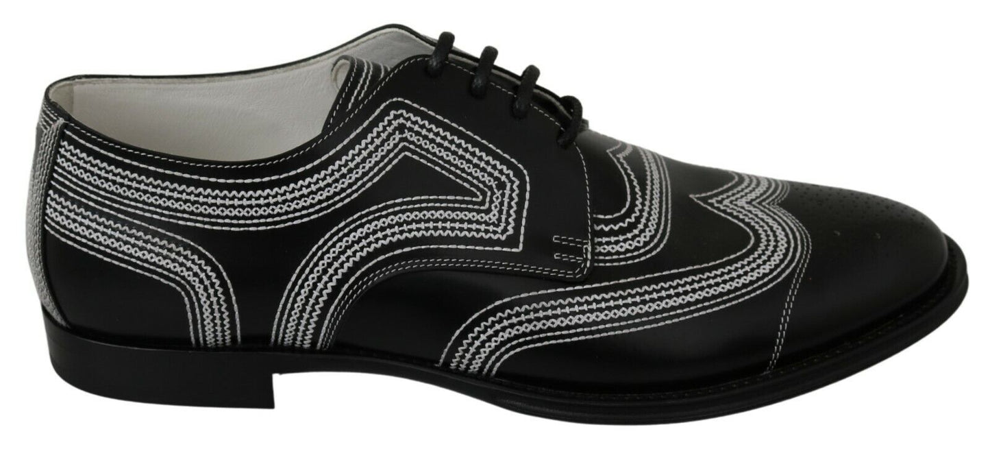 Dolce &amp; Gabbana – Formelle Derby-Schuhe aus schwarzem Leder mit weißer Spitze