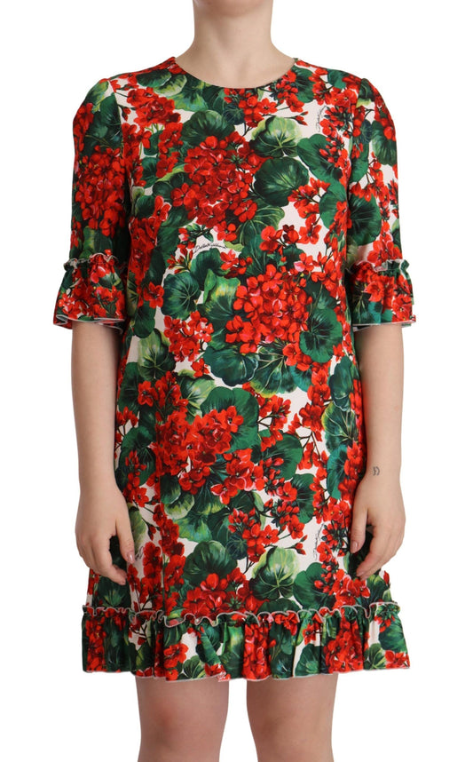 Dolce &amp; Gabbana – Mehrfarbiges, rotes Etuikleid mit Blumenmuster