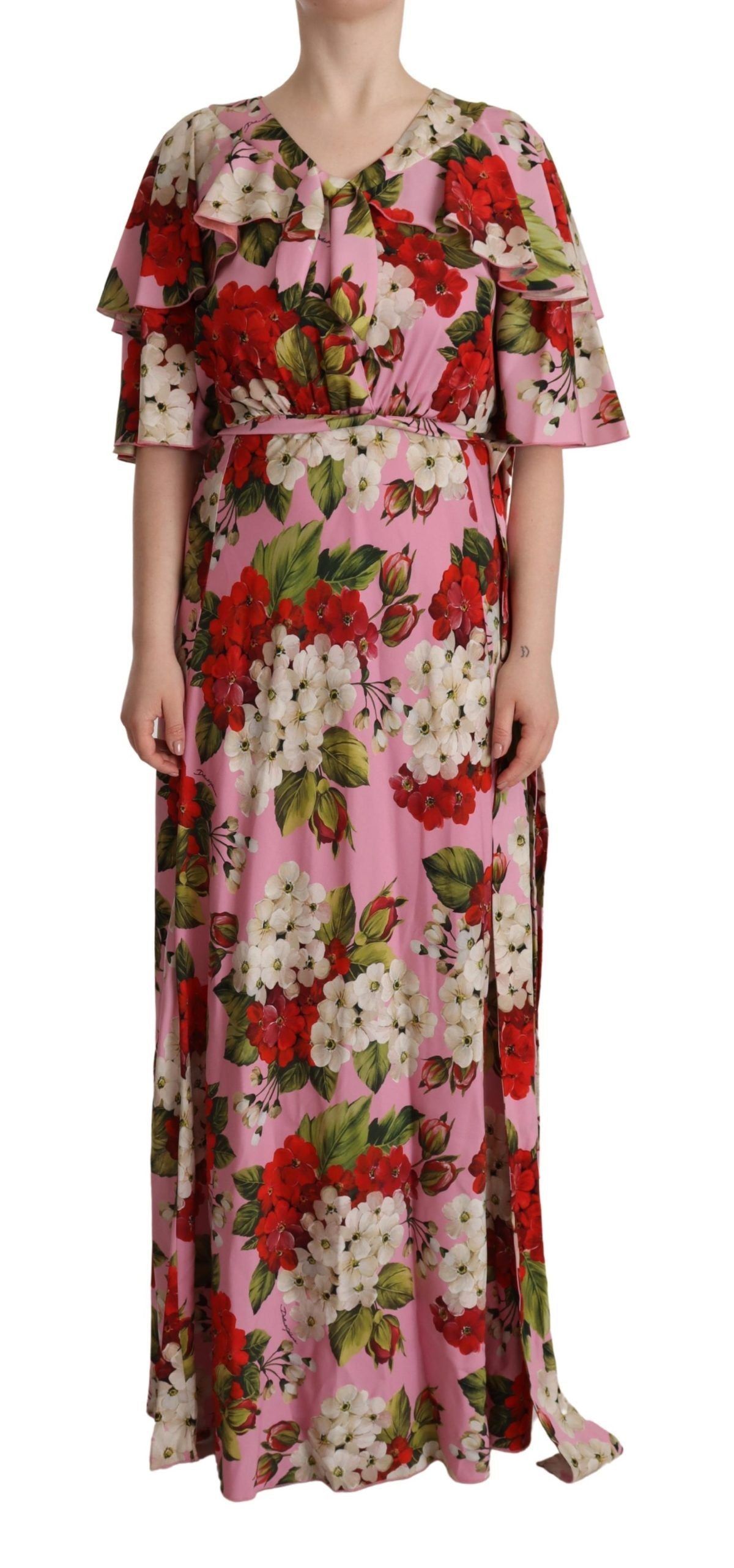 Dolce &amp; Gabbana – Maxikleid aus Stretch-Seide mit Blumenmuster in Rosa