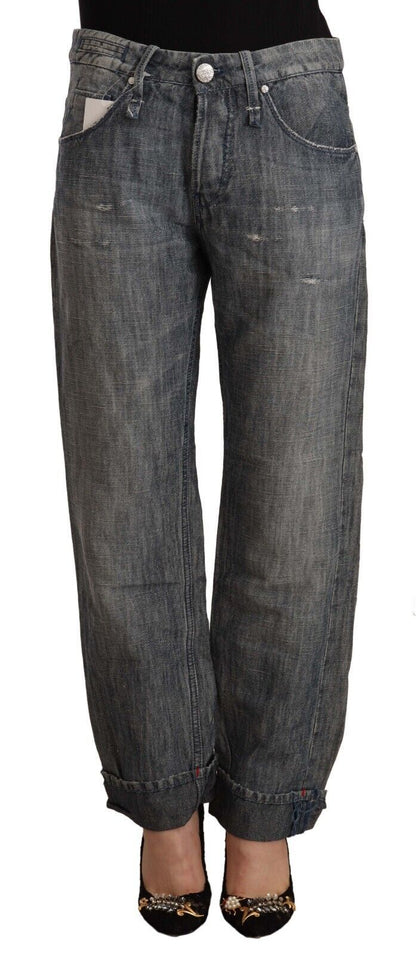 Acht – Graue, verwaschene Ramie-Jeans mit geradem Schnitt und umgeschlagenem Saum
