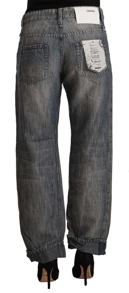 Acht – Graue, verwaschene Ramie-Jeans mit geradem Schnitt und umgeschlagenem Saum