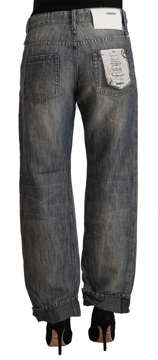 Acht – Graue, verwaschene Ramie-Jeans mit geradem Schnitt und umgeschlagenem Saum