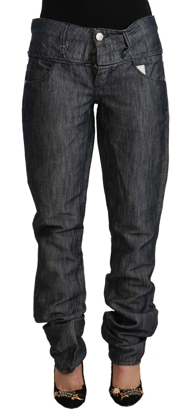 Acht Dunkelgraue Ramie-Jeans mit mittelbreiter Taille und geradem Schnitt