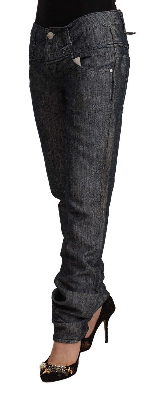 Acht Dunkelgraue Ramie-Jeans mit mittelbreiter Taille und geradem Schnitt