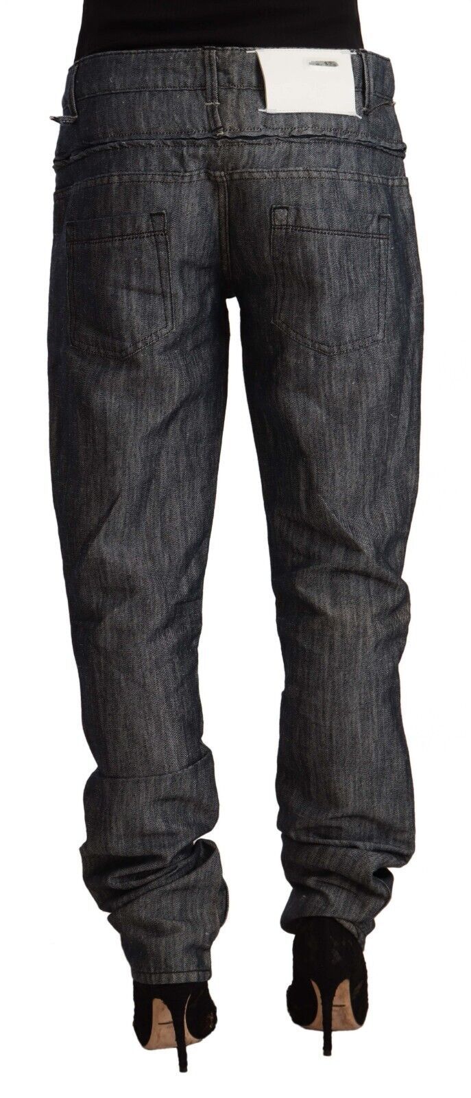 Acht Dunkelgraue Ramie-Jeans mit mittelbreiter Taille und geradem Schnitt