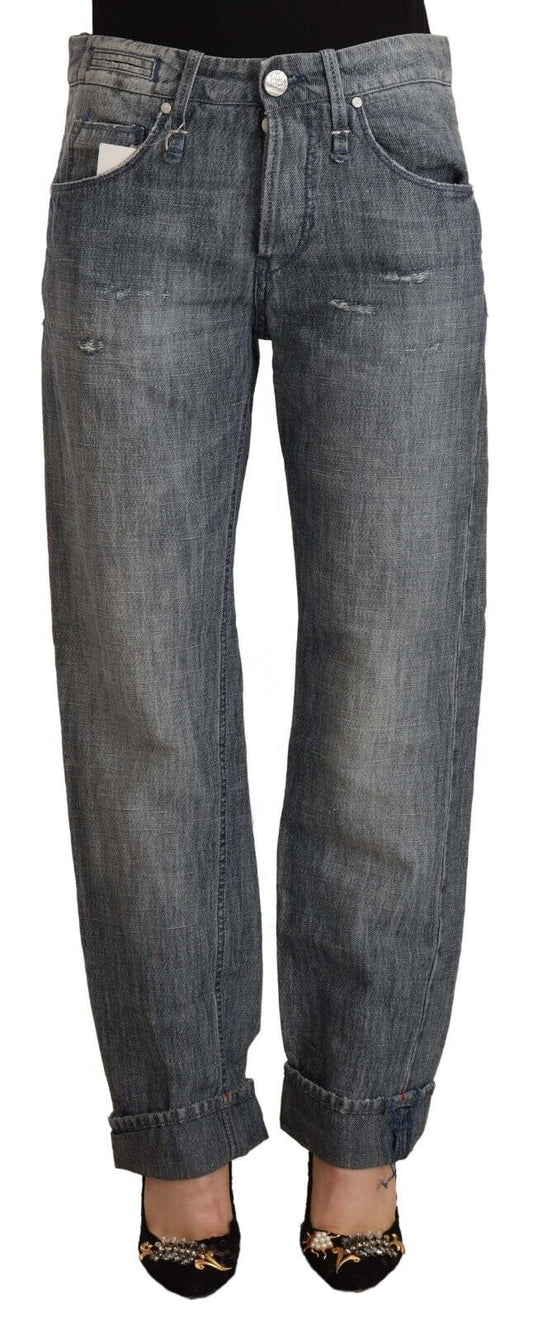 Acht – Graue, verwaschene Jeans mit geradem Schnitt und umgeschlagenem Saum in mittlerer Taille