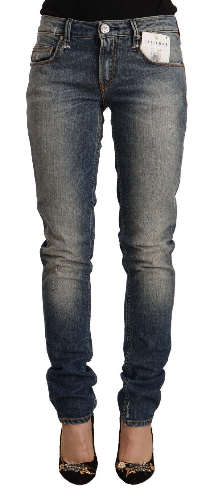 Acht – Blaue Skinny-Jeans aus verwaschener Baumwolle mit mittlerer Taille
