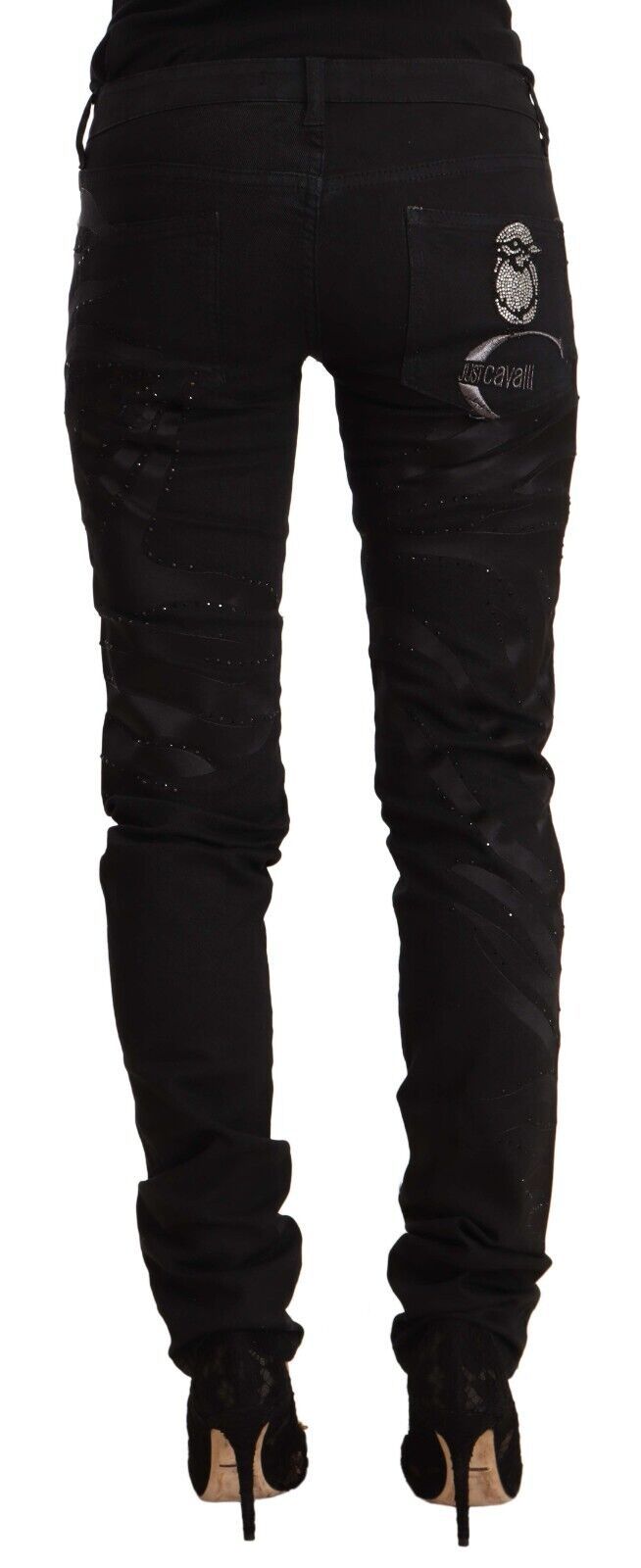 Just Cavalli – Schwarze Skinny-Jeans mit Verzierung und mittlerer Taille
