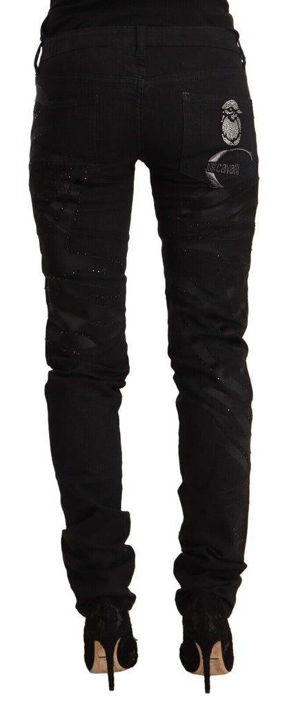 Just Cavalli – Schwarze Skinny-Jeans mit Verzierung und mittlerer Taille
