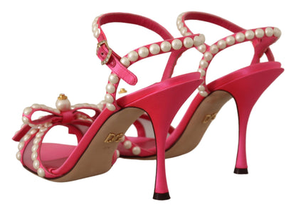 Dolce &amp; Gabbana Rosa Satin Weiße Perlen Kristalle Heels Schuhe