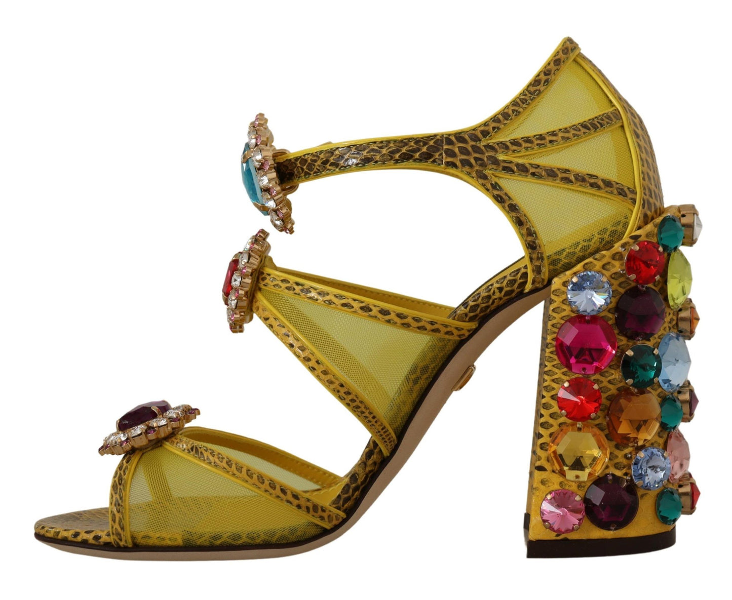 Dolce &amp; Gabbana Gelbe Leder Kristall Ayers Sandalen Schuhe