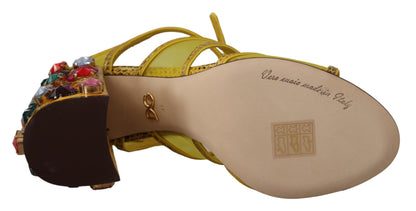 Dolce &amp; Gabbana Gelbe Leder Kristall Ayers Sandalen Schuhe