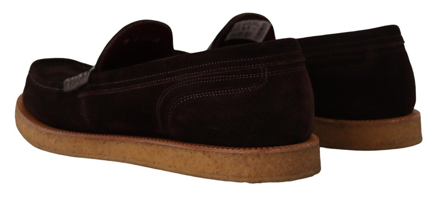Dolce &amp; Gabbana – Slipper aus Wildleder in Braun mit Mokassin-Absatz
