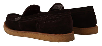 Dolce &amp; Gabbana – Slipper aus Wildleder in Braun mit Mokassin-Absatz