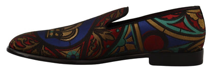 Dolce &amp; Gabbana – Mehrfarbige Jacquard-Hausschuhe mit Kronenmotiv, Halbschuhe