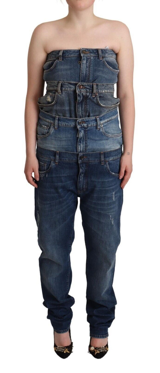 Dolce &amp; Gabbana – Dunkelblaues, trägerloses Jeans-Jumpsuit-Kleid aus Baumwolle