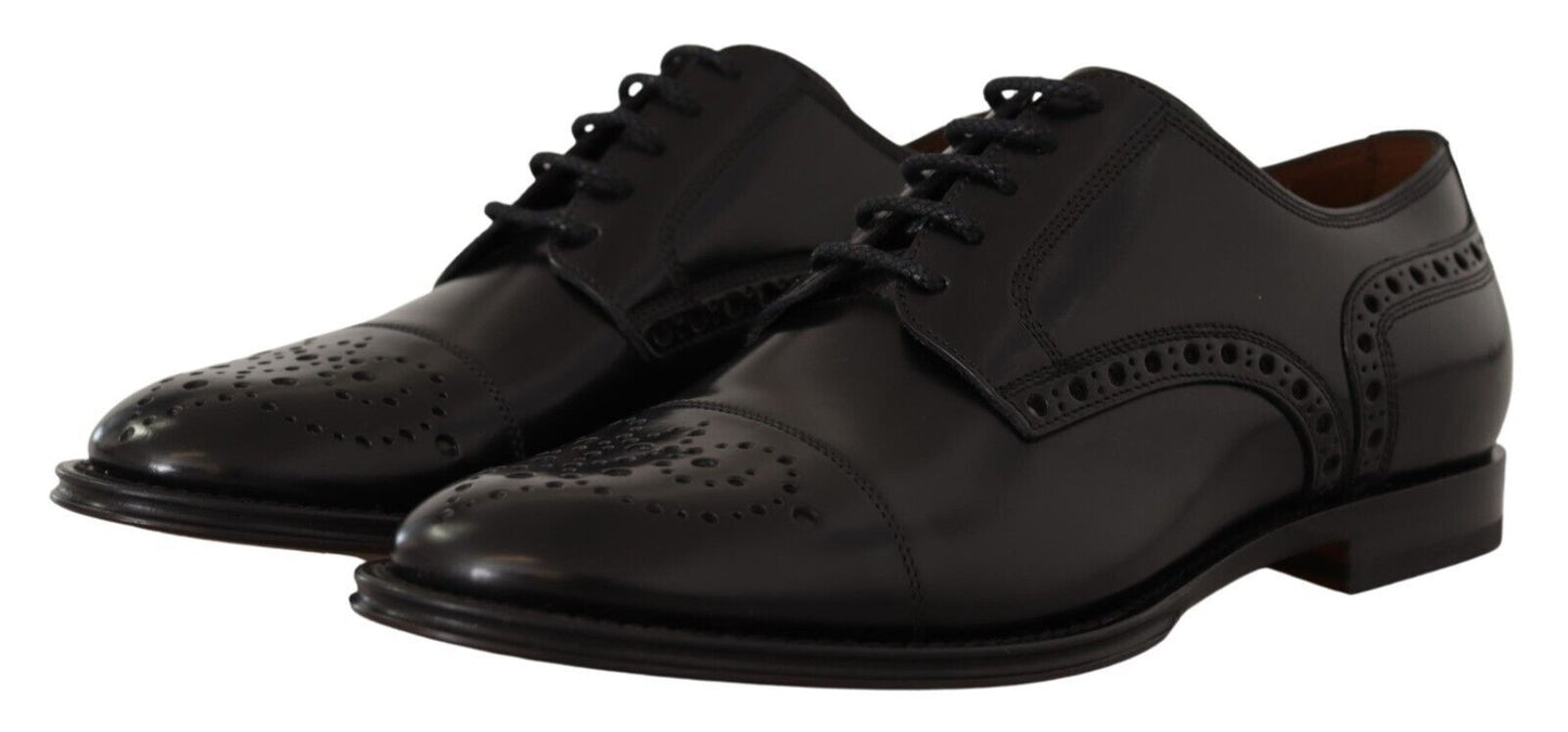 Dolce &amp; Gabbana – Formelle Derby-Schuhe aus schwarzem Leder mit Flügelkappe für Herren