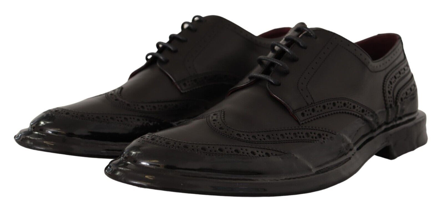 Dolce &amp; Gabbana – Formelle Oxford-Derby-Schuhe aus schwarzem Leder mit Flügelkappe