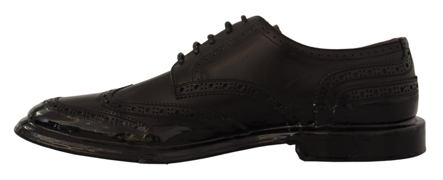 Dolce &amp; Gabbana – Formelle Oxford-Derby-Schuhe aus schwarzem Leder mit Flügelkappe