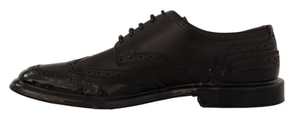 Dolce &amp; Gabbana – Formelle Oxford-Derby-Schuhe aus schwarzem Leder mit Flügelkappe