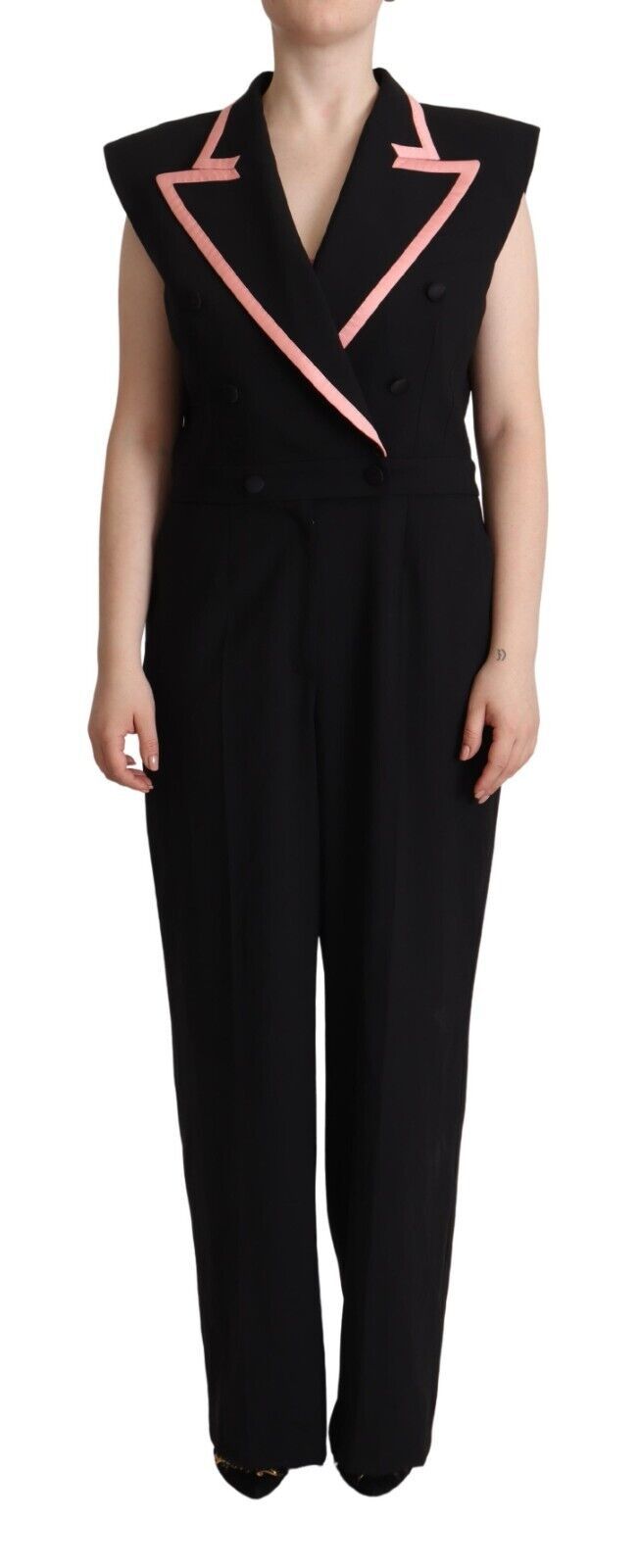 Dolce &amp; Gabbana Schwarzes ärmelloses Jumpsuit-Kleid aus Wollmischung