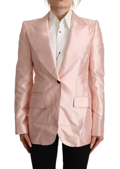Dolce &amp; Gabbana – Blazer-Manteljacke aus rosa Satin mit langen Ärmeln