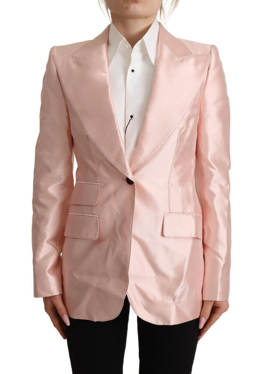 Dolce &amp; Gabbana – Blazer-Manteljacke aus rosa Satin mit langen Ärmeln