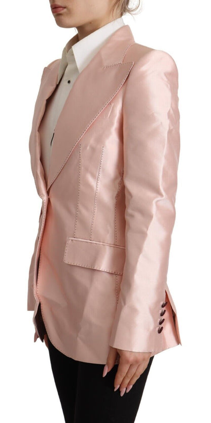 Dolce &amp; Gabbana – Blazer-Manteljacke aus rosa Satin mit langen Ärmeln