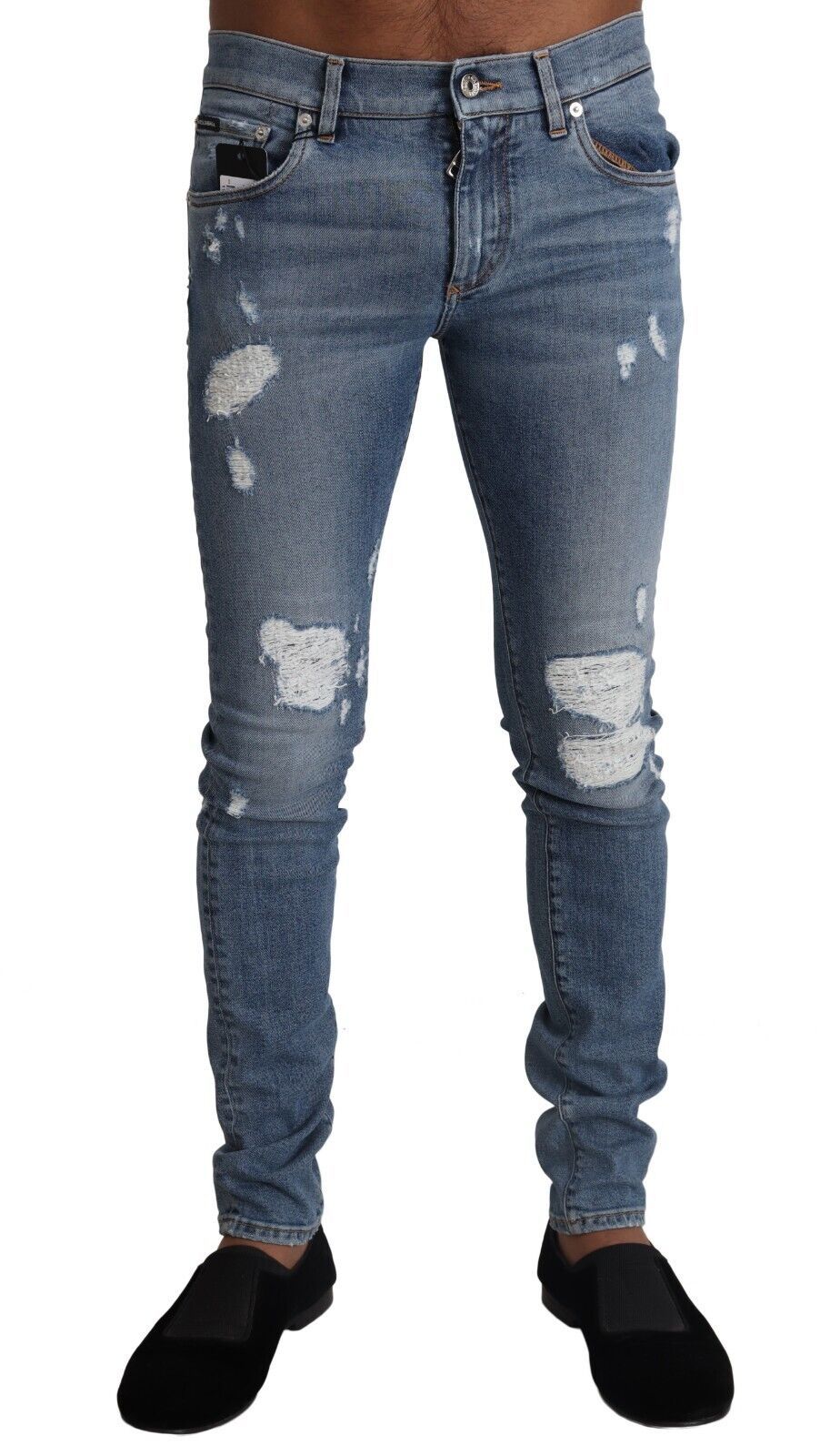 Dolce &amp; Gabbana – Hellblaue Skinny-Jeans aus zerfetztem Baumwolldenim