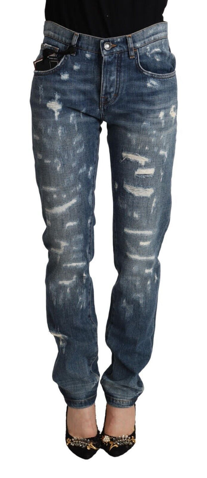 Dolce &amp; Gabbana – Boyfriend-Skinny-Jeans im Used-Look in Blau