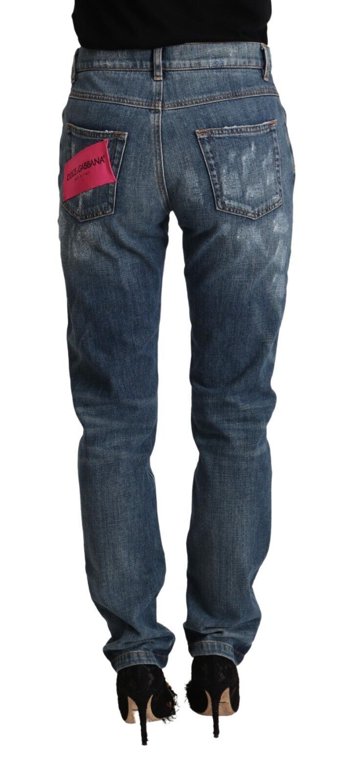 Dolce &amp; Gabbana – Boyfriend-Skinny-Jeans im Used-Look in Blau