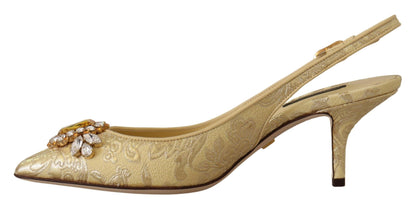 Dolce &amp; Gabbana Gold Kristall Slingbacks Pumps Heels Schuhe