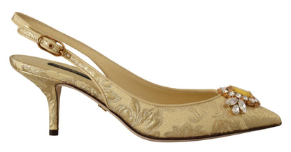 Dolce &amp; Gabbana Gold Kristall Slingbacks Pumps Heels Schuhe