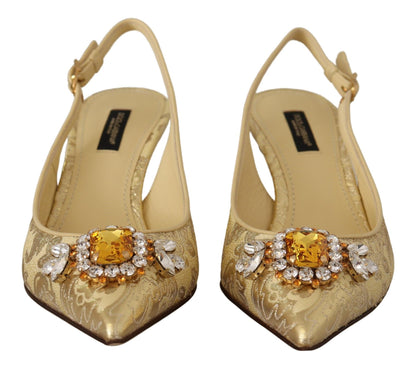 Dolce &amp; Gabbana Gold Kristall Slingbacks Pumps Heels Schuhe