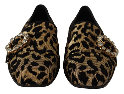 Dolce &amp; Gabbana – Loafer-Schuhe mit goldenem Leopardenmuster und Kristallen