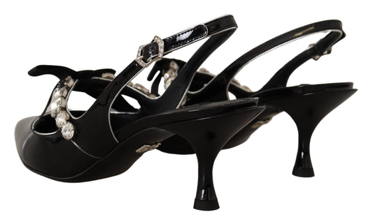 Dolce &amp; Gabbana – Slingback-Schuhe aus schwarzem Lackleder mit Kristallen