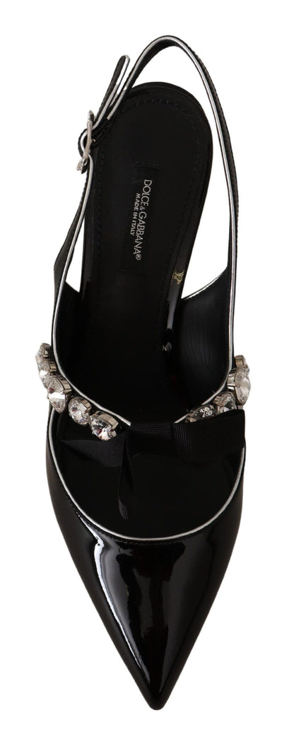 Dolce &amp; Gabbana – Slingback-Schuhe aus schwarzem Lackleder mit Kristallen