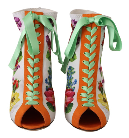 Dolce &amp; Gabbana Weiße Jersey-Stretchstiefel mit offenen Zehen und Absätzen