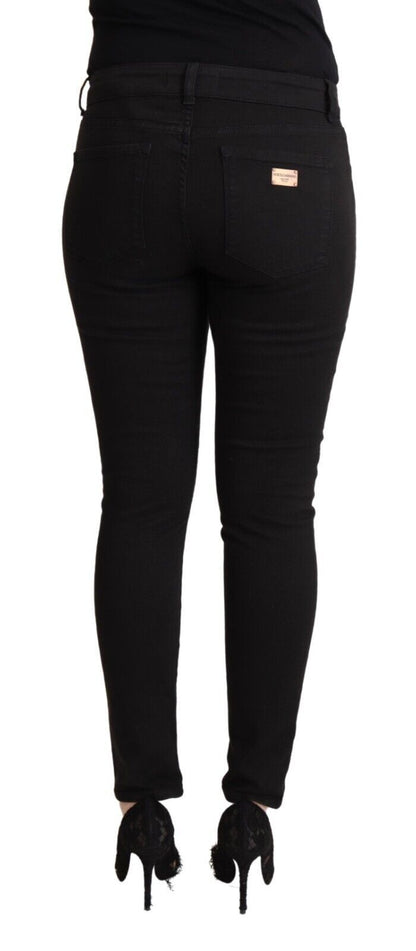 Dolce &amp; Gabbana – Schwarze Slim-Fit-Jeans aus Baumwolldenim mit mittlerer Taille
