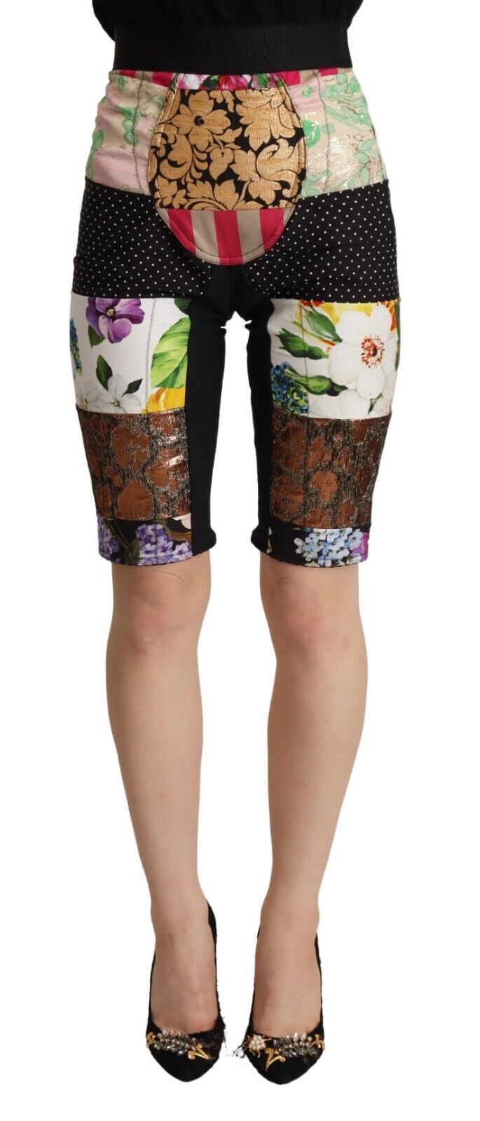 Dolce &amp; Gabbana – Mehrfarbige Patchwork-Shorts mit hoher Taille