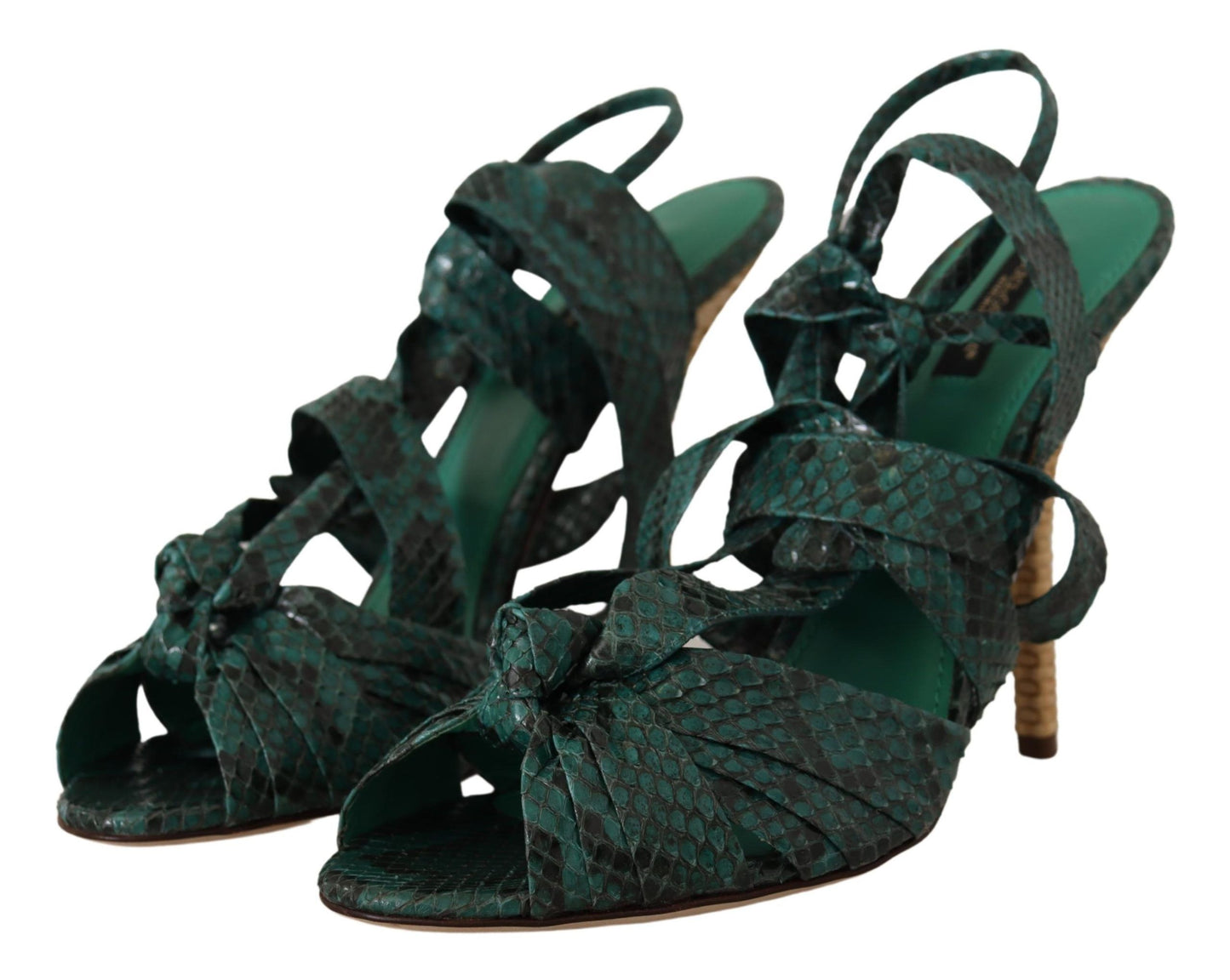 Dolce &amp; Gabbana Grüne Python-Riemensandalen mit Absatz