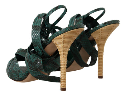 Dolce &amp; Gabbana Grüne Python-Riemensandalen mit Absatz
