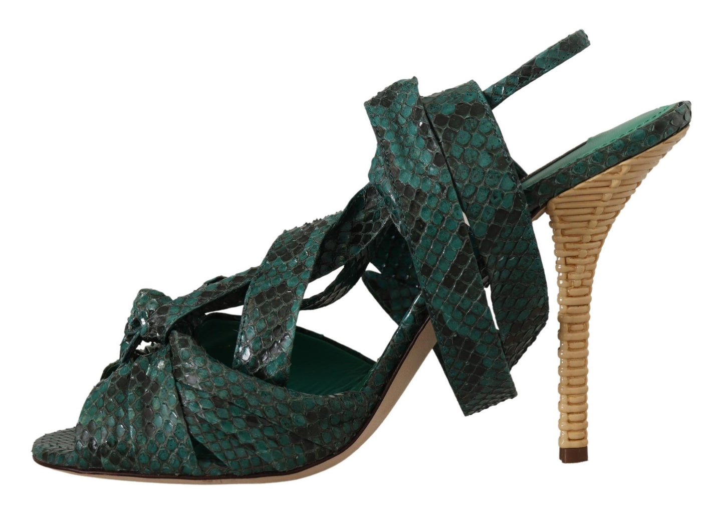 Dolce &amp; Gabbana Grüne Python-Riemensandalen mit Absatz