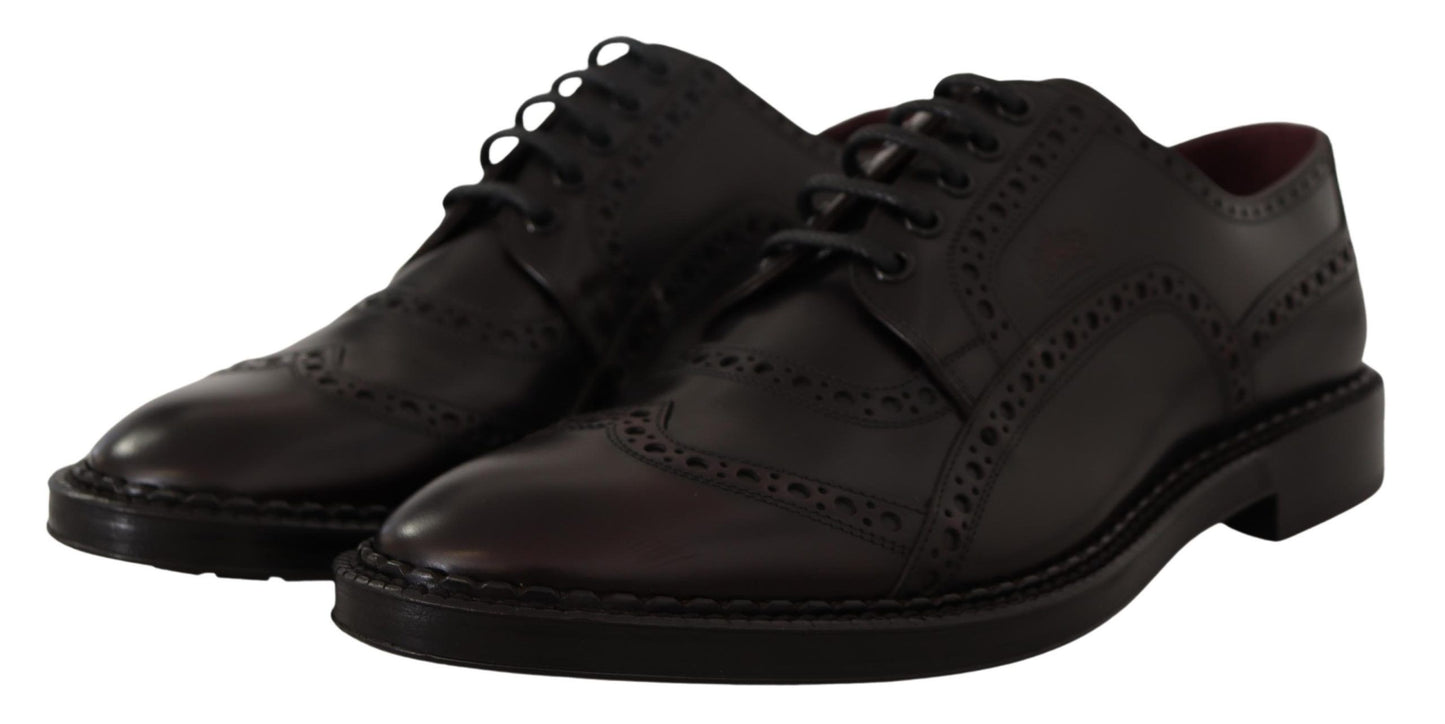 Dolce &amp; Gabbana – Lilafarbene Oxford-Schuhe aus Leder mit Flügelkappe