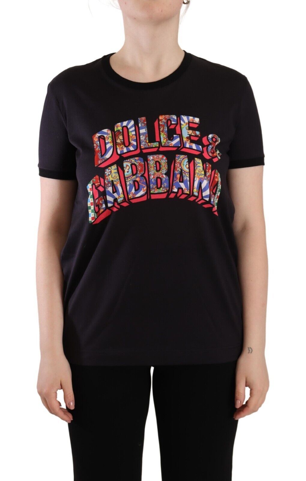 Dolce &amp; Gabbana – Schwarzes T-Shirt aus Baumwolle mit Rundhalsausschnitt und Logodruck