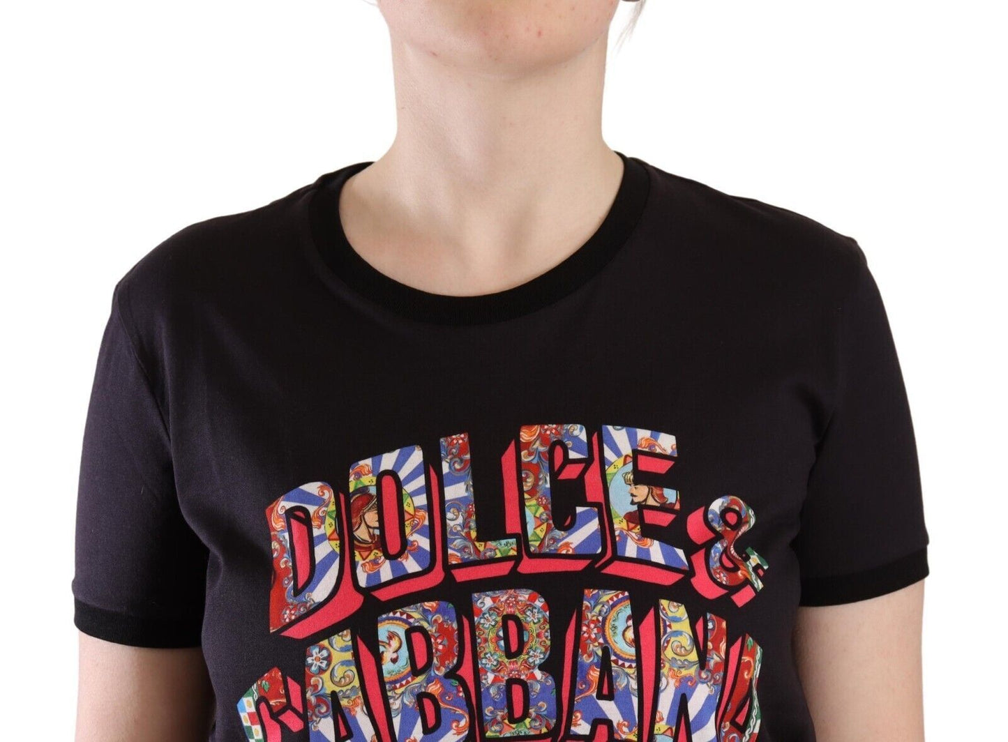 Dolce &amp; Gabbana – Schwarzes T-Shirt aus Baumwolle mit Rundhalsausschnitt und Logodruck