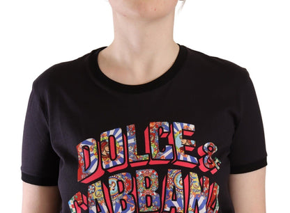 Dolce &amp; Gabbana – Schwarzes T-Shirt aus Baumwolle mit Rundhalsausschnitt und Logodruck