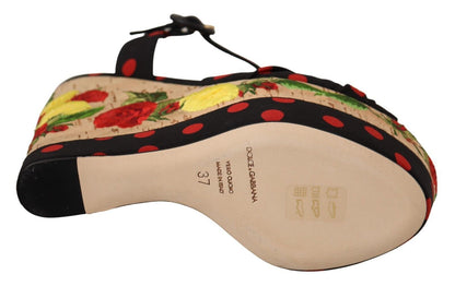 Dolce &amp; Gabbana Mehrfarbige Plateau-Wedgesandalen Charmeuse-Schuhe