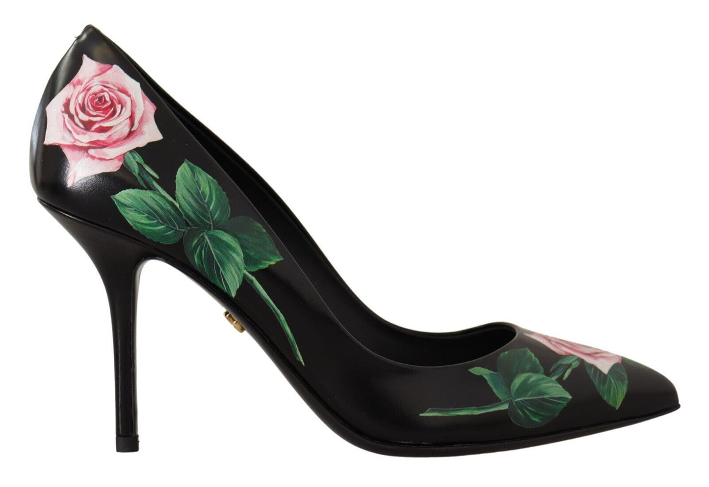 Dolce &amp; Gabbana Schwarze Leder Rosen High Heels Pumps Schuhe